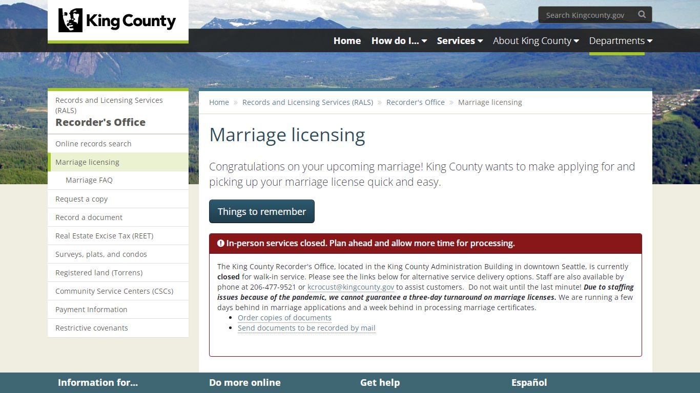 Marriage licensing - King County - King County, Washington